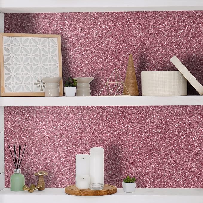 CHIHUT 15.7''x236'' Pink Glitter Peel and Stick Wallpaper Self Adhesive Sparkle - Image 5