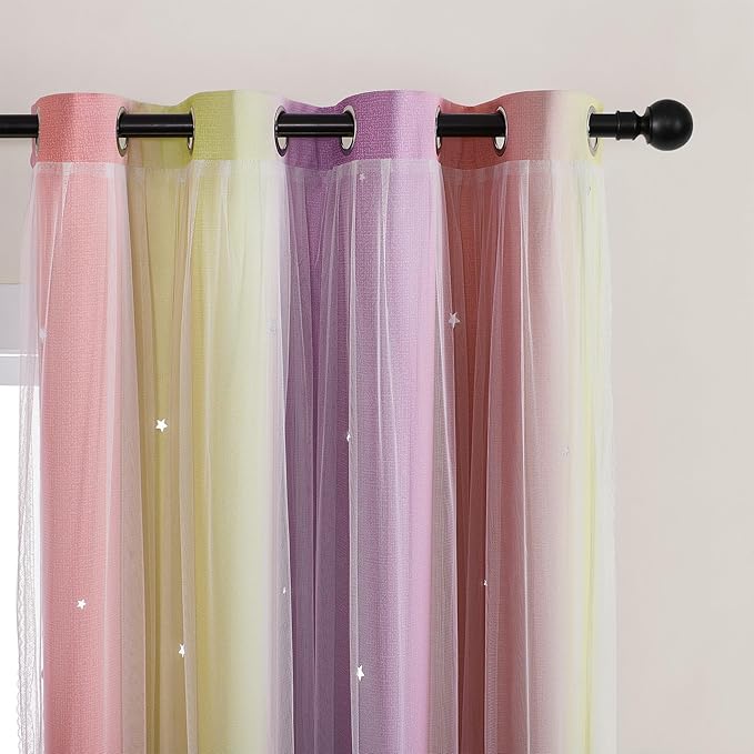 XiDi Curtains for Bedroom Decor, Rainbow Pink PurpleYellow34/54/1 by Addsomecolortolife