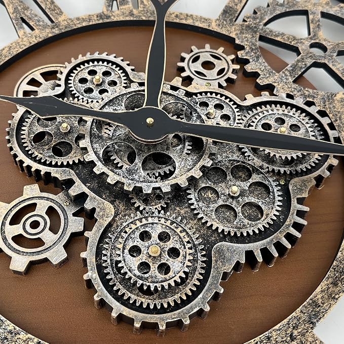 The B-Style Large Real Moving Gears Wall Clock 30 inch Rustic Retro Industrial - Image 3