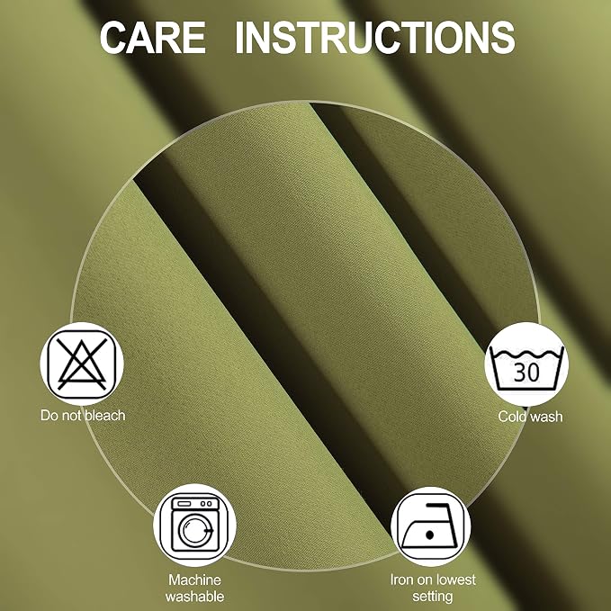 LEMOMO Blackout Curtains 66 x 84 inch/Olive Green Curtains Set of 2 - Image 4
