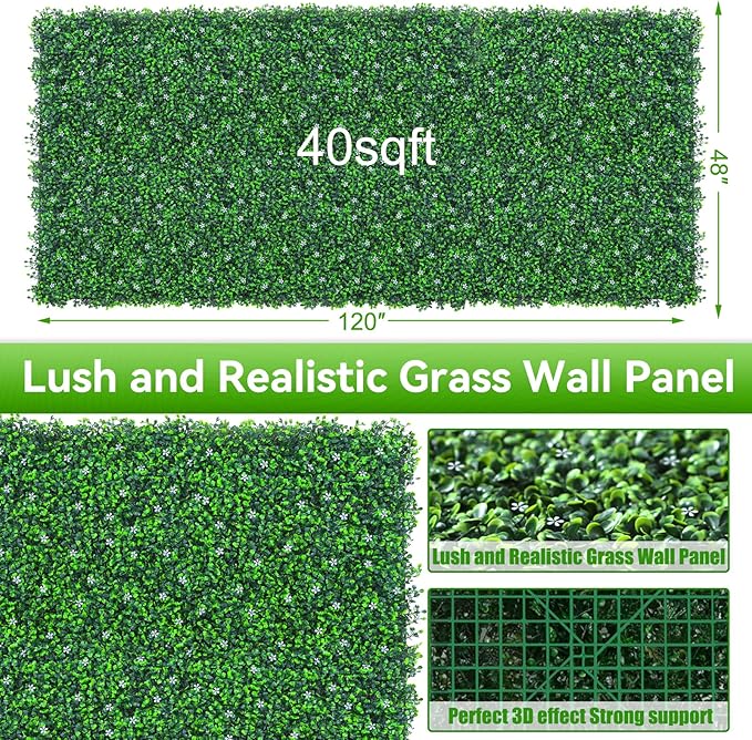 EverNture 48"x120" Grass Wall Panels, Artificial Grass Backdrop, Fake Greenery - Image 2