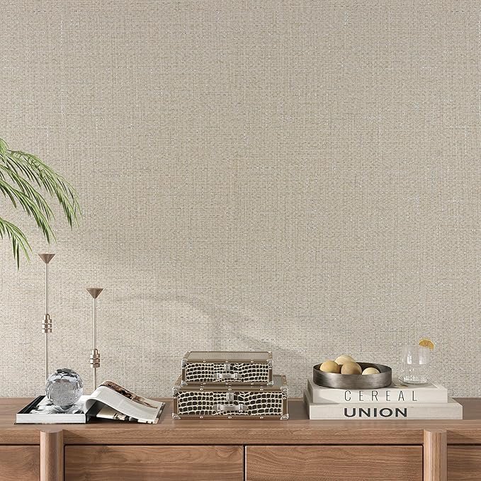 VEELIKE Beige Grasscloth Wallpaper Textured Peel and Stick Grass Cloth Wallpaper - Image 4
