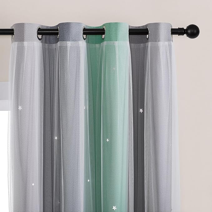 XiDi Curtains for Bedroom Decor, Rainbow Green LightgreyGrey52/45/1 by Addsomecolortolife