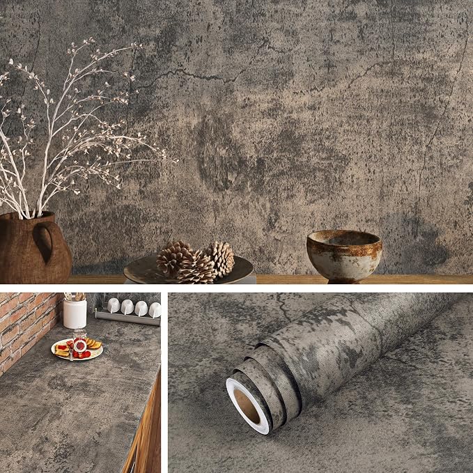 Livelynine 15.8x394 Peel and Stick Wallpaper Concrete Look Brown Masculine Dark - Image 8
