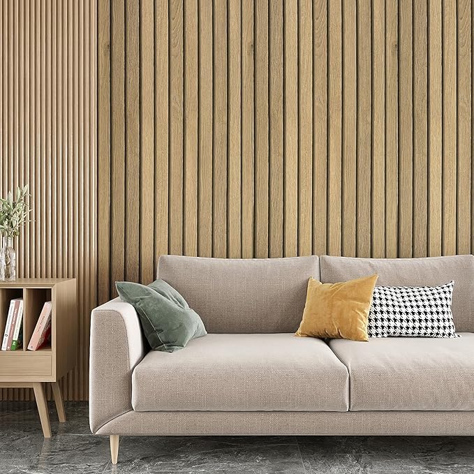 VEELIKE Natural Oak Wood Slat Wallpaper Peel and Stick Light Wood Panel Look - Image 5