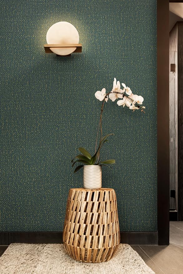 Guvana Grasscloth Peel and Stick Wallpaper Green/Gold Textured Contact Paper - Image 2