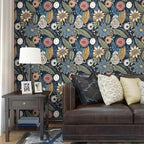 Boho Wallpaper Peel and Stick, Dark Vintage Floral Contact Paper, Retro - Image 4