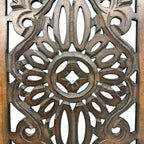 Floral Hand Carved Wooden Wall Panels Set of 2, Rustic Brown Decorative Wall Art - Image 7