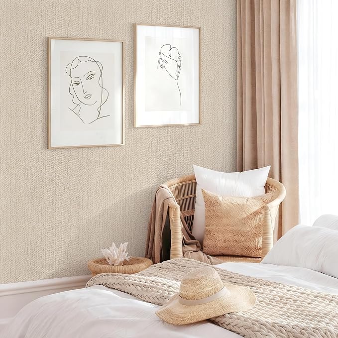 Grasscloth Peel and Stick Wallpaper Beige Contact Paper 15.7inch x 393.7inch - Image 3