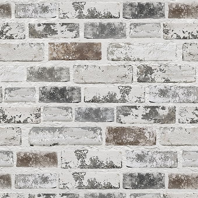 Brick Wallpaper Peel and Stick Wallpaper 17.3"x787" Grey and White 3D Brick by PeonyQueen