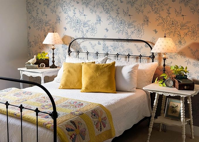 Froluya Cream White and Blue Floral Wallpaper Peel and Stick Wallpaper - Image 6