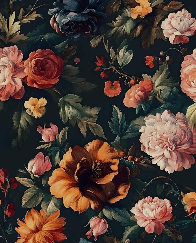 Colorful Floral Peel and Stick Wallpaper Gothic Dark Contact Paper Orange by Laatse