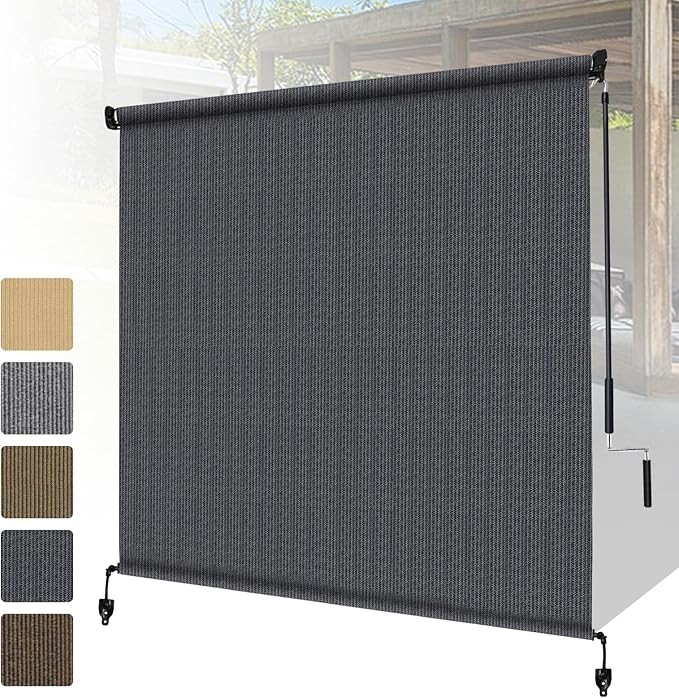 Shade&Beyond Custom Size Outdoor Roller Shades Cordless Patio Roll Up Blinds by ShadeBeyond