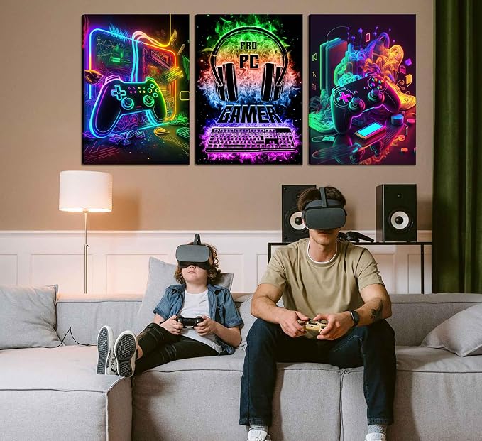 PPV 3Pcs Cool Gaming Wall Art Retro Video Gamer watercolor Posters Pictures - Image 4