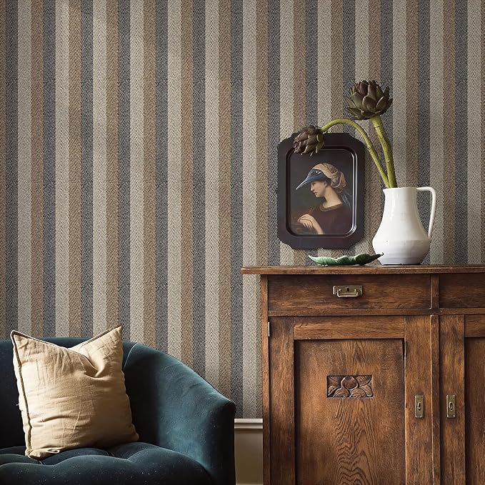 Textured Fabric Wallpaper Peel and Stick Large Size 26"x400" Beige/Brown/Grey - Image 3