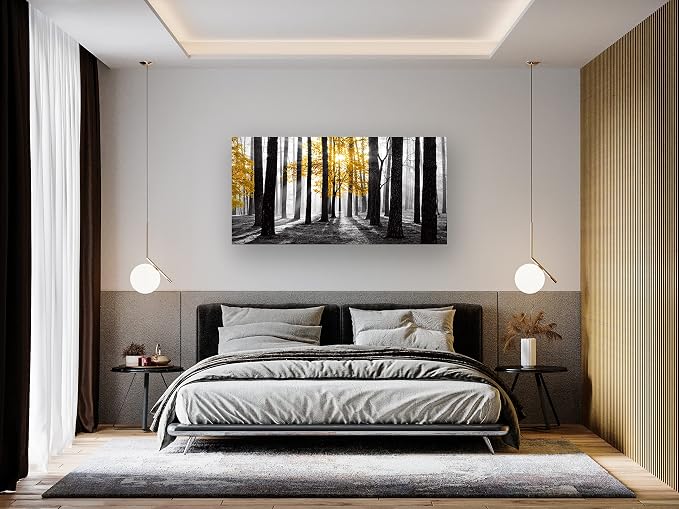 Cao Gen Decor Art S06350 Wall Art Canvas Painting Yellow Tree in Black and - Image 4