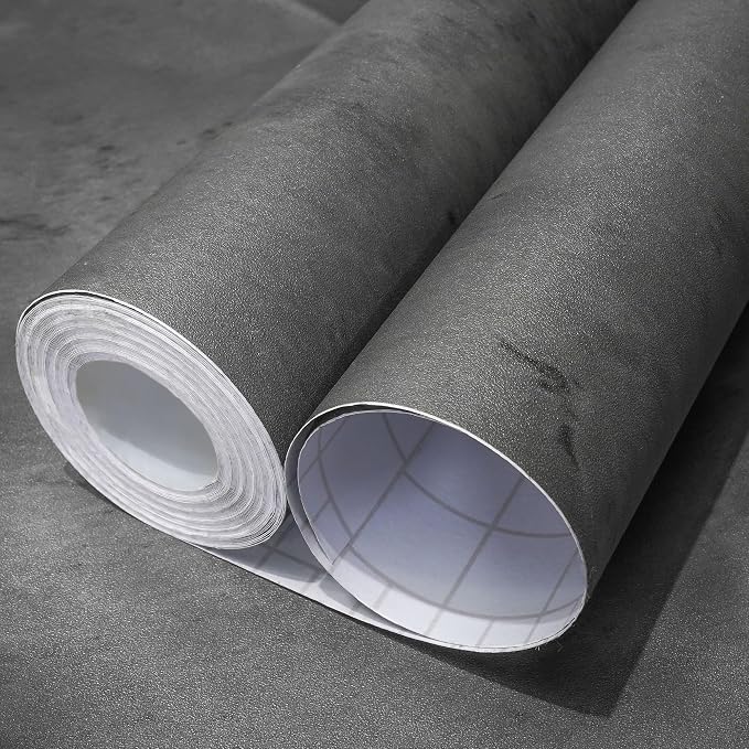 Gray Concrete Wallpaper 15.7in x 360in, Dark Gray Cement Contact Paper 3D Matte by WAPANE