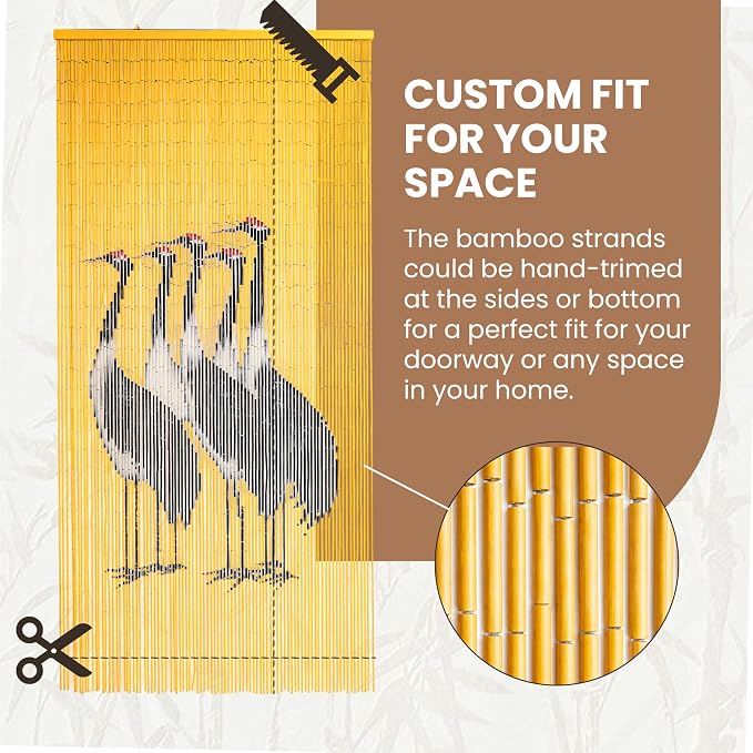 Five Cranes Beaded Bamboo Curtain 35.4" x 78.7" - Image 4
