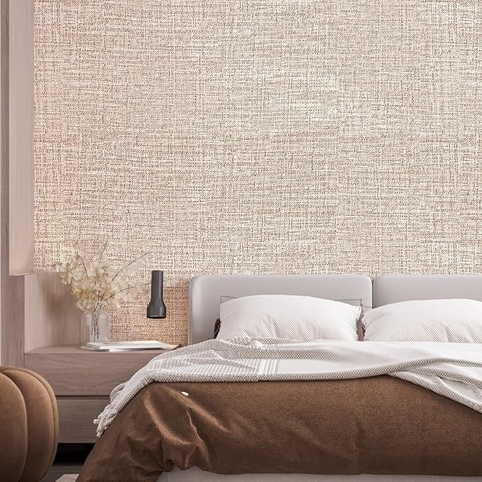 Khaki Grasscloth Peel and Stick Wallpaper 17.3"x160" Faux Linen Textured - Image 8