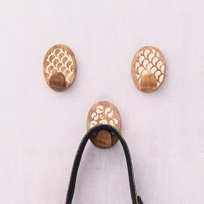 Indian Shelf 6 Lb- 3 Pieces Decorative Wood Adhesive Wall Hooks–Boho Peel and - Image 9