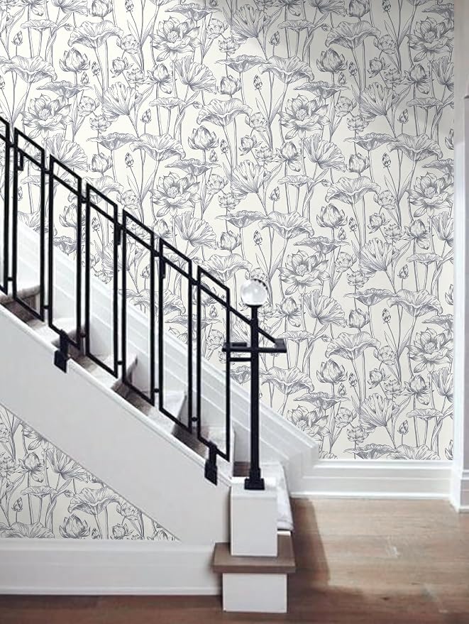 Timeet Floral Peel and Stick Wallpaper 16" x 197" White and Purple Wallpaper - Image 9