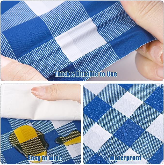 Kochorie 54 Inch x 300 Ft Blue Checkered Plastic Table Cloth Roll Disposable - Image 3