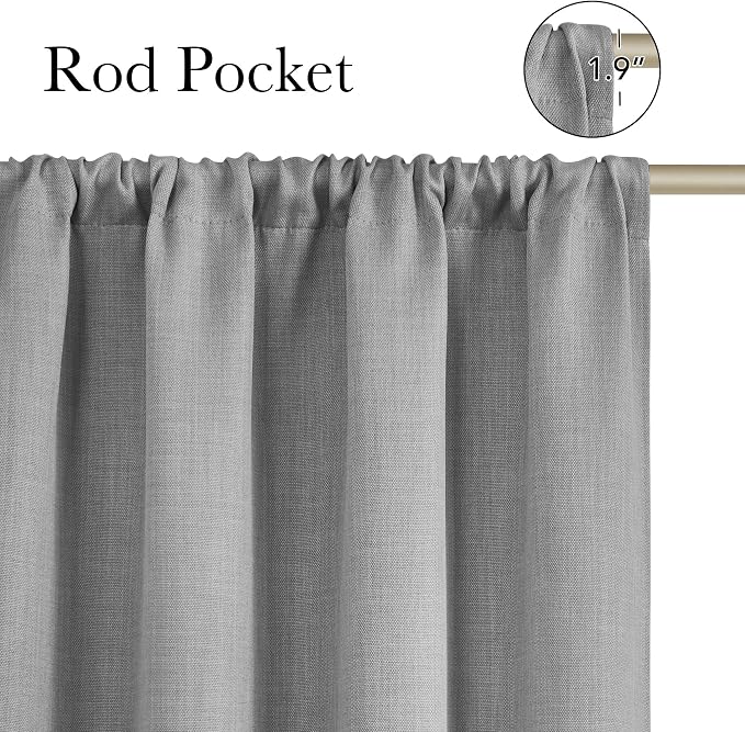NICETOWN Light Grey Faux Linen Room Darkening Rod Pocket Curtains 63 inch Length - Image 2