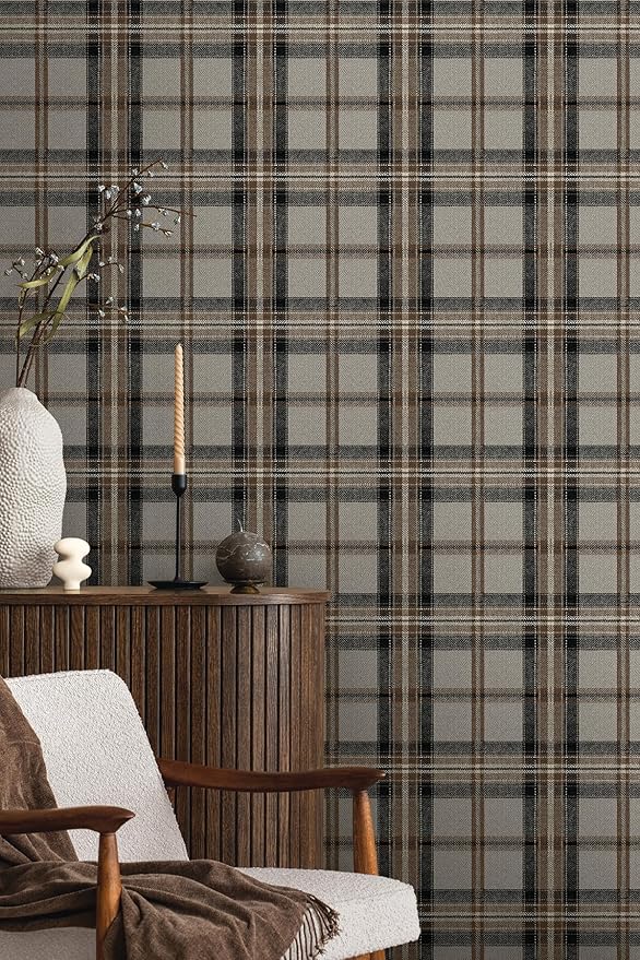 NextWall Harry & Grace Herringbone Plaid Premium Matte Non-Woven Peel and Stick - Image 2