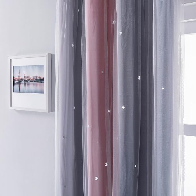 XiDi Curtains for Bedroom Decor, Rainbow Pink-Grey-34-45 - Image 2