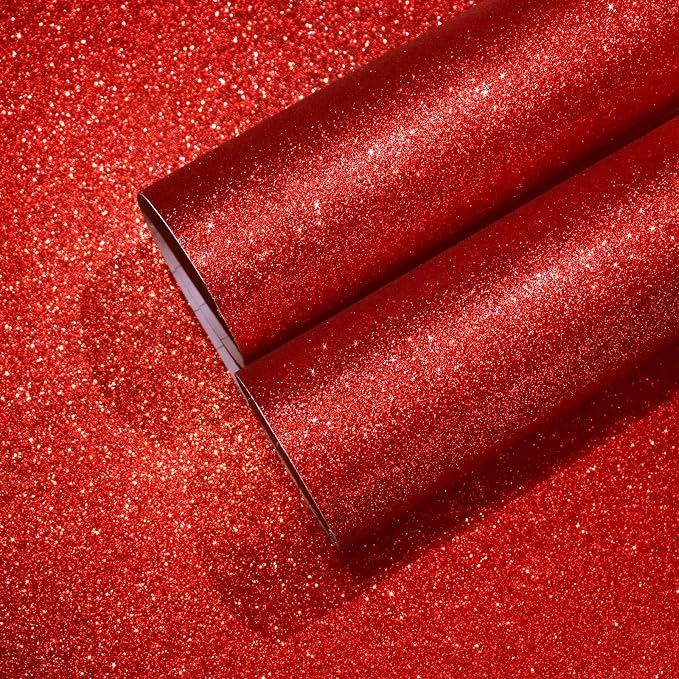 CHIHUT Red Glitter Wallpaper 15.7''x100'' Sparkle Glitter Fabric Peel and Stick by CHIHUT