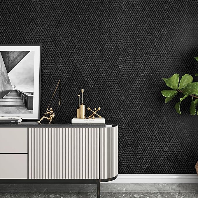 Decotalk 30"x120" Textured Peel and Stick Wallpaper Black Geometric - Image 5