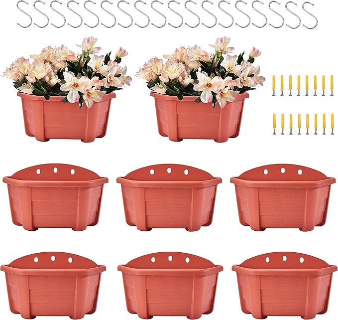 9.8 inch 8 Pack Brick Red Wall Hanging Planters by OrimercGarden