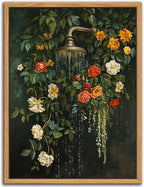 Floating Framed Floral Shower Wall Art, Vintage Botanical Flower Canvas Print by Unknown