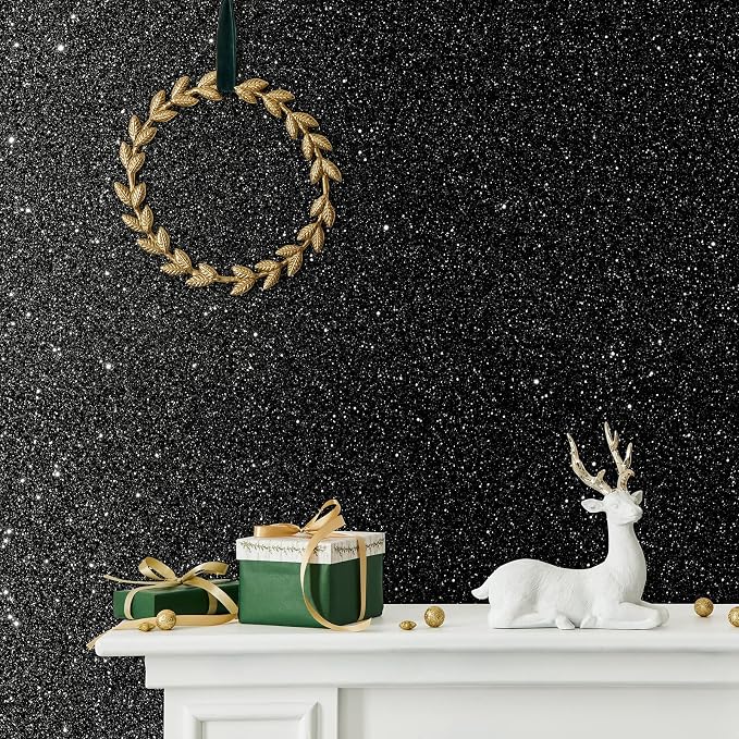 CHIHUT Glitter Black Wallpaper 15.7''x100'' Peel and Stick Wallpaper Self - Image 3