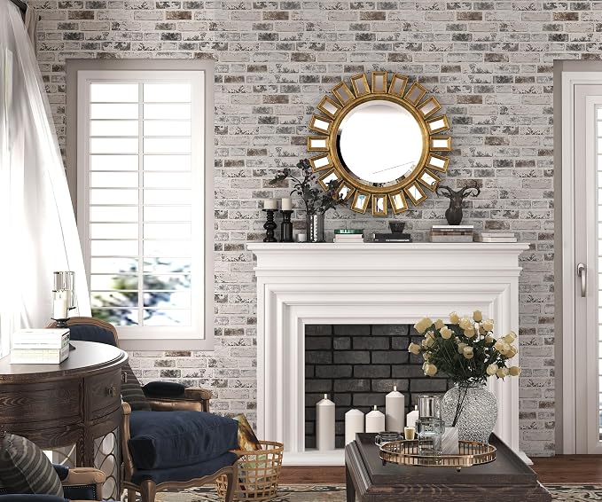 Brick Wallpaper Peel and Stick Wallpaper 17.3"x78.8" Grey and White 3D Brick - Image 2