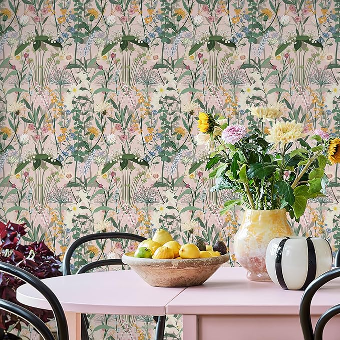 JiffDiff Floral Wallpaper Peel and Stick 17.3"x1181" Pink Farm Wildwood Stick - Image 6