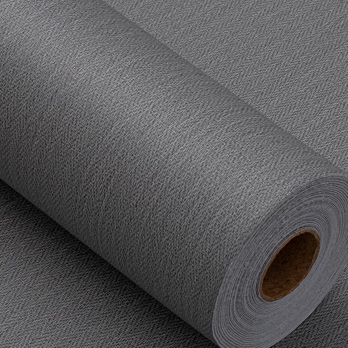 Haimin Fabric Wallpaper Textured Contact Paper Grey Peel and Stick Faux Linen by HaiminHomeDecorWallpaper