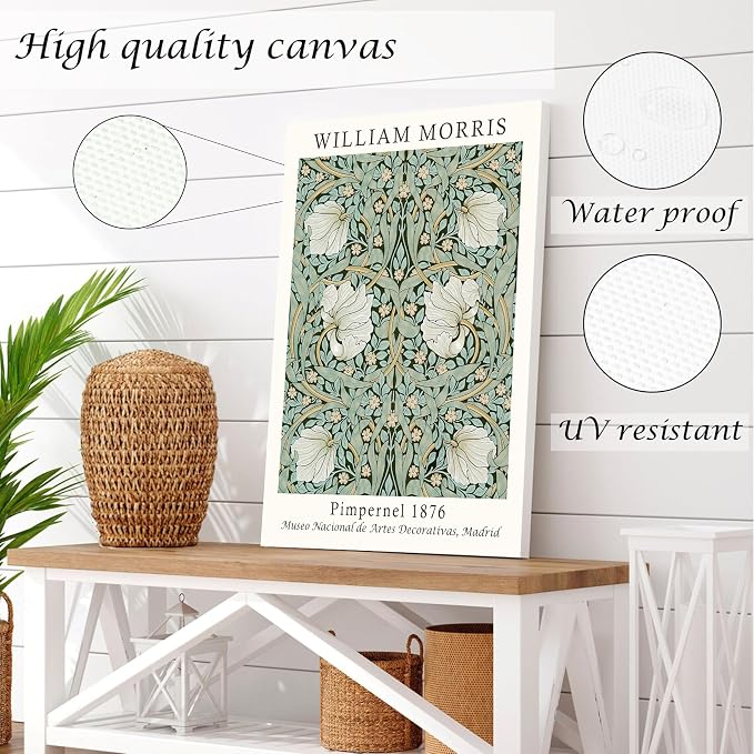 Induslyfe Large Framed Flower Wall Art Canvas Decor Set of 3, William Morris - Image 5