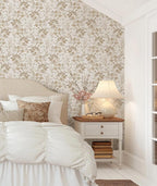 Erfoni 16.9" x197" Beige Floral Peel and Stick Wallpaper Boho Floral Leaf - Image 2