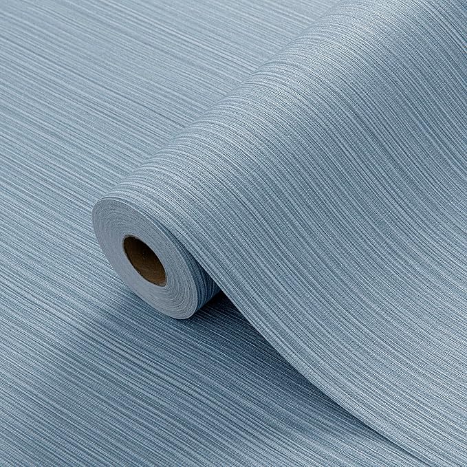 Blue Grey Faux Grasscloth Wallpaper Peel and Stick Linen Textured 24"x394" by HyunHome