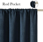 NICETOWN Navy Blue Faux Linen Room Darkening Rod Pocket Curtains 63 inch Length - Image 2