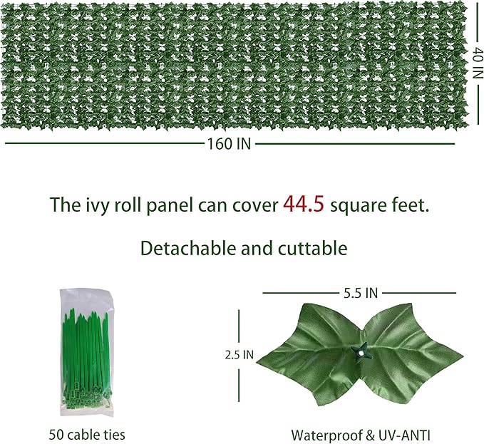 ODTORY Artificial Ivy Privacy Fence Wall Screen, 40X160 in UV-Anti Faux - Image 2