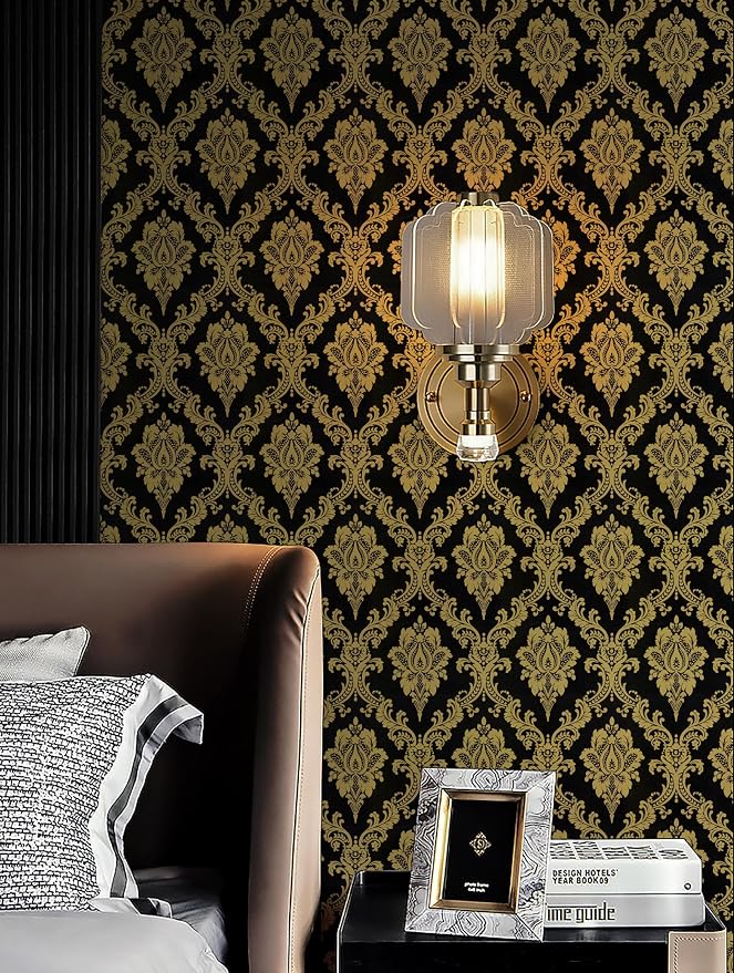 Peel and Stick Wallpaper Black and Yellow Damask Wallpaper - Image 8