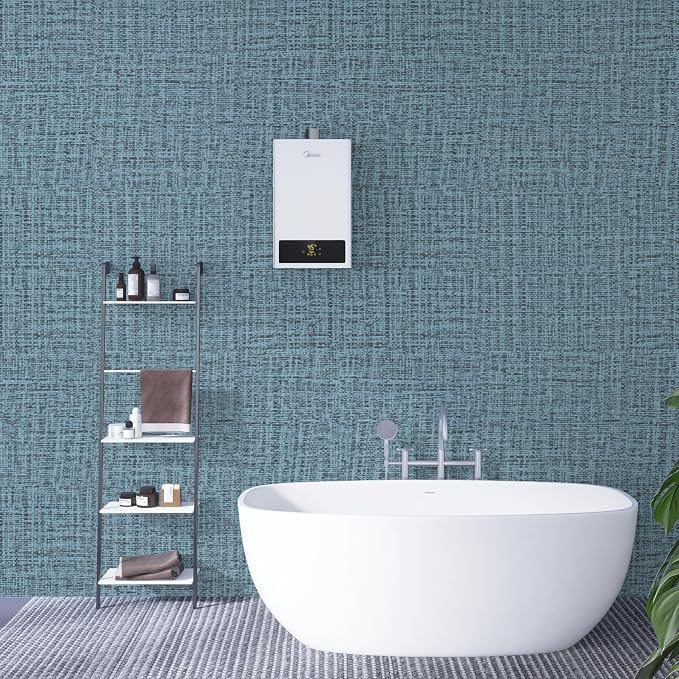 TANONE Blue Contact Paper Peel and Stick 15.8 in X 118 in, Grasscloth Wallpaper - Image 6