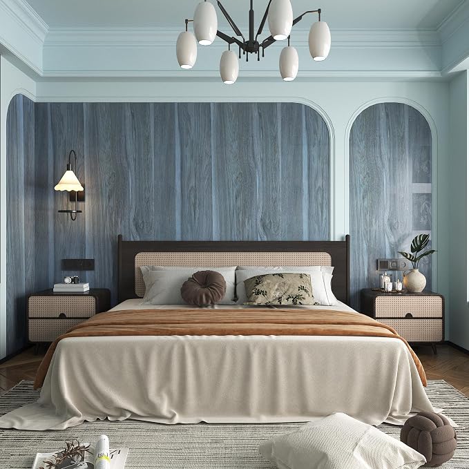 BOMENG Blue Wood Grain Contact Paper Peacock Wallpaper Peel and Stick - Image 6