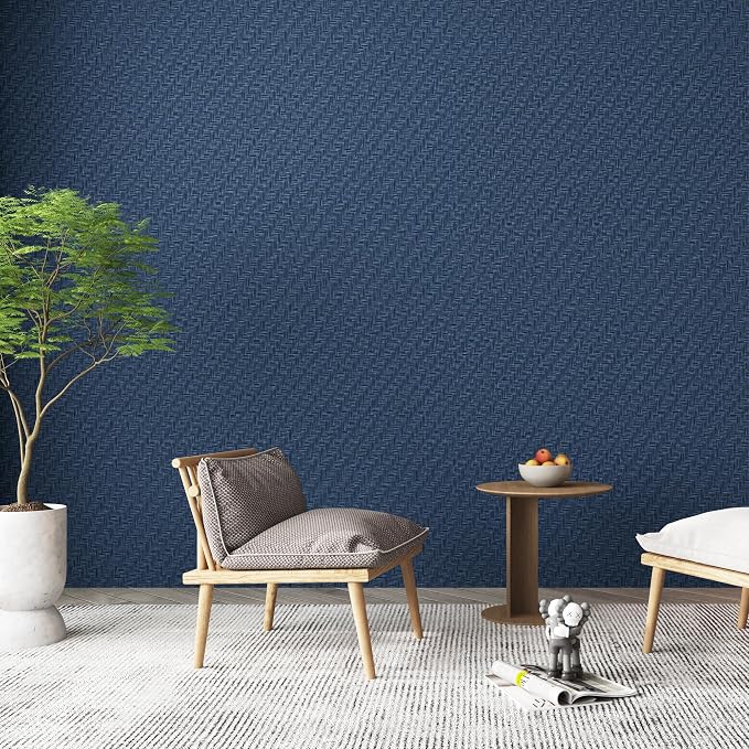 Haimin Fabric Wallpaper Textured Contact Paper Navy Blue Grasscloth Wallpaper - Image 8