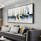 Abstract Wall Art Blue and White Sailboat Wall Paintings Framed Artwork by VHMING