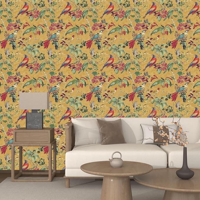Vintage Floral Bird Wallpaper Peel and Stick, Boho Yellow Contact Paper - Image 6