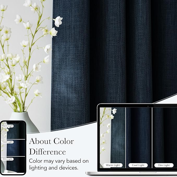 NICETOWN Short Faux Linen Navy Blue Blackout Curtains 63 inches Long - Image 5