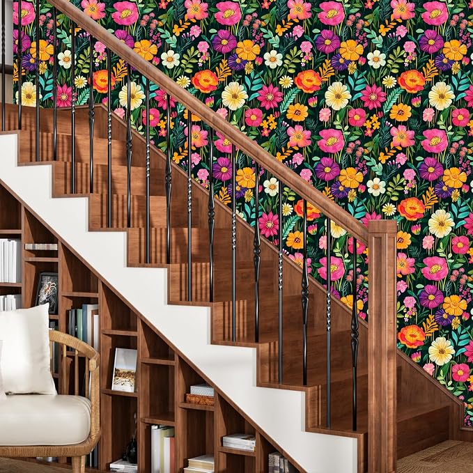 BOKEBEVE Extra Long Watercolor Colorful Floral Wallpaper Peel and Stick Green - Image 3